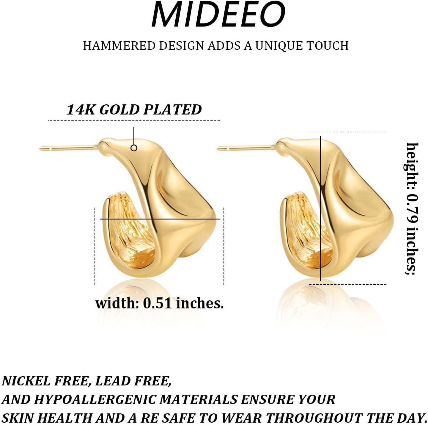 Gold Chunky Hoop Earrings Set for Women, 14K Gold Plated Twisted Huggie Hoop Earring Thick Open Lightweight Chunky Hoop