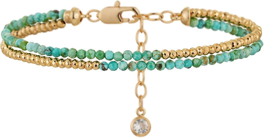 Women Beaded Bracelet Gold Double Layer Gemstone 14K Simple Dainty Handmade Chain Everyday Boho Beach Jewelry