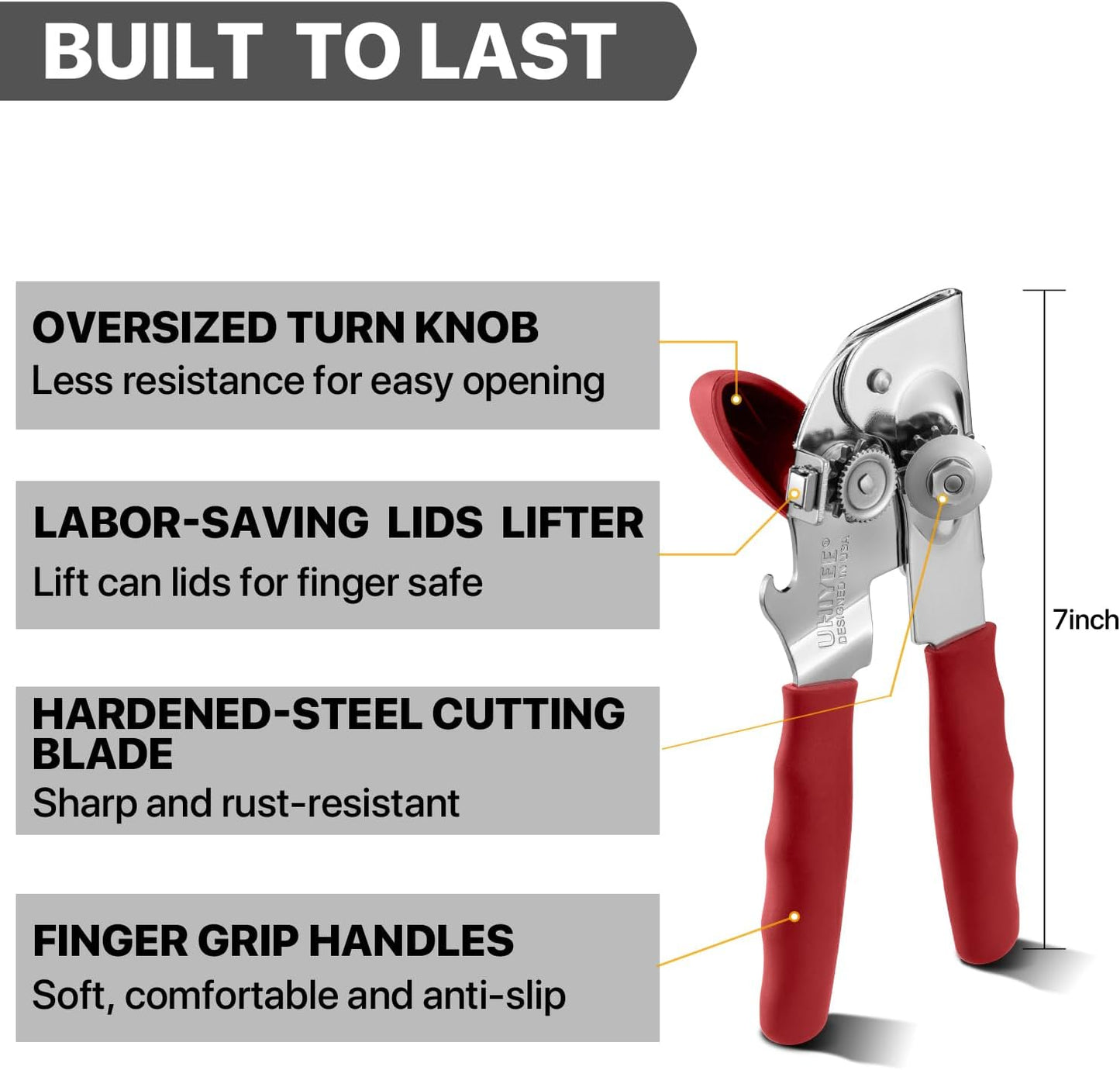 Manual Can Opener for Seniors, Heavy Duty with Comfort Grip & Magnet for Kitchen Camping