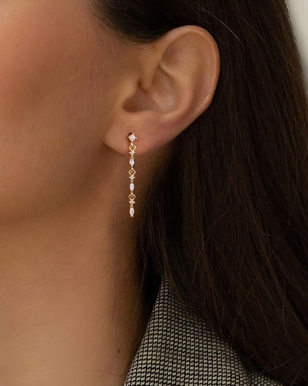 Cubic Zirconia Earrings - 14K Gold Plated Cubic Zirconia CZ Wedding Earrings for Women Bridal Bridesmaid