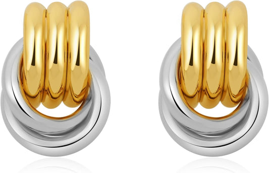 Trendy Gold Plated Knot Earrings for Women Chunky Statement Drop Dangle Earrings Lightweight Fashion Accessories Gold Jewelry