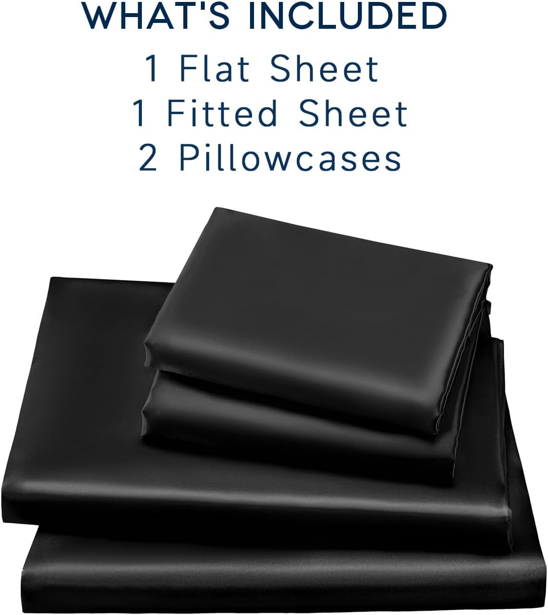 Satin Sheets Full Size - 4 count Luxury Silky Soft Bed Sheets, Wrinkle-Free Black Satin Silk Sheet Set