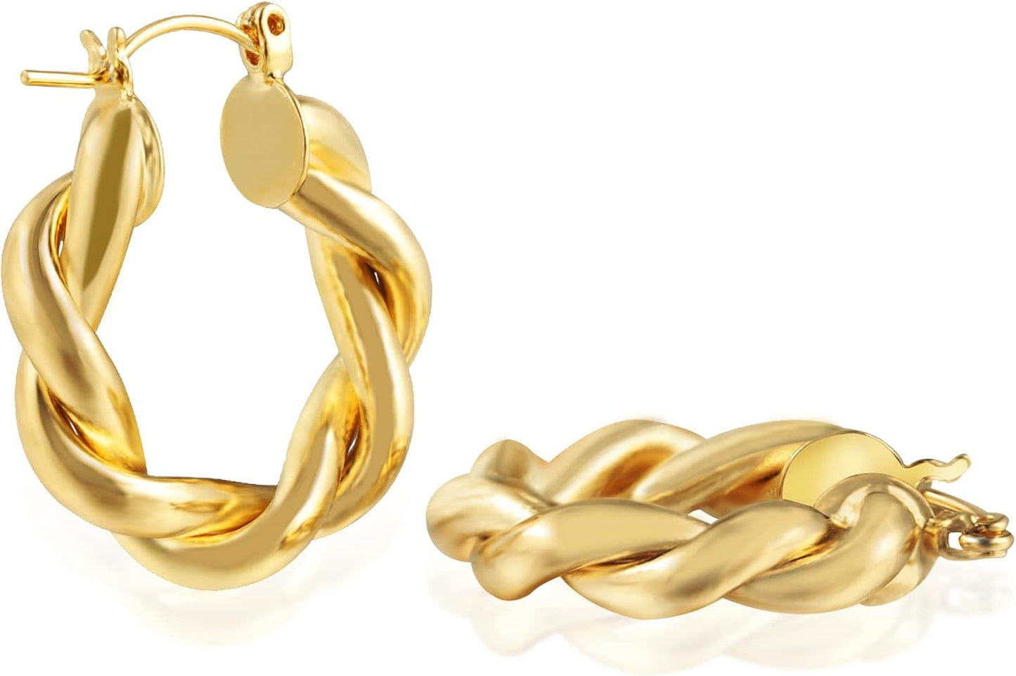 Chunky Gold Hoop Earrings for Women, 14k Gold Plated Thick Triple Hoop Earrings Hypoallergenic Trendy Chunky Gold Hoops