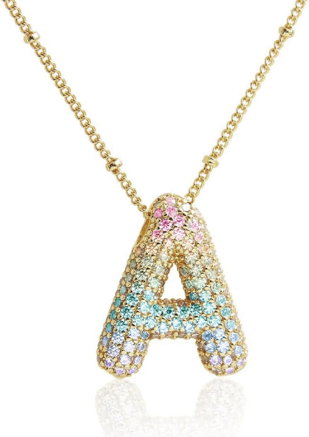 Gradient Balloon Initial Necklace - 14K Gold Plated CZ Letter Pendant Dainty Gift for Her