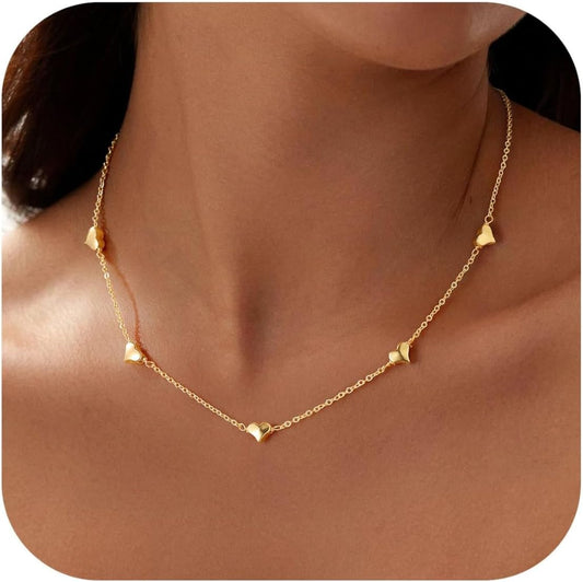 14K Gold Plated Charm Choker Necklace with Pearl & Clover, Cubic Zirconia Dainty Trendy Jewelry Gift for Women