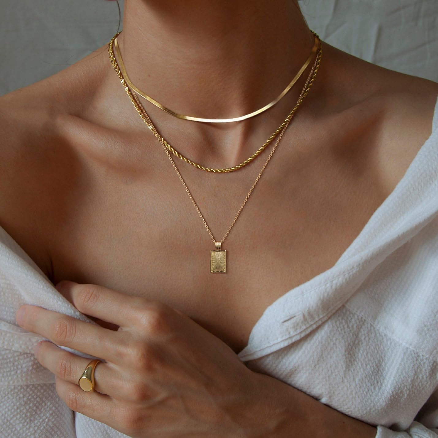 Layered Gold Silver Necklaces for Women, Stackable Stack 14K Real Gold Plated Silver Chain Pendant Necklaces Trendy Gold Jewelry Set Gifts