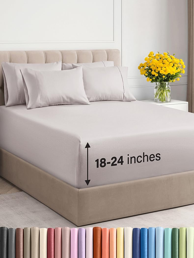 Extra Deep King Sheet Set - 6 count Breathable and Cooling Sheets Easy，Extra Deep Pockets