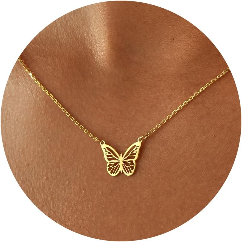 14K Gold Plated Dainty Butterfly Baseball Compass Shell Starfish Infinity Airplane Volleyball Sun Bird Heart Turtle Bow Crown Necklace Simple Jewelry