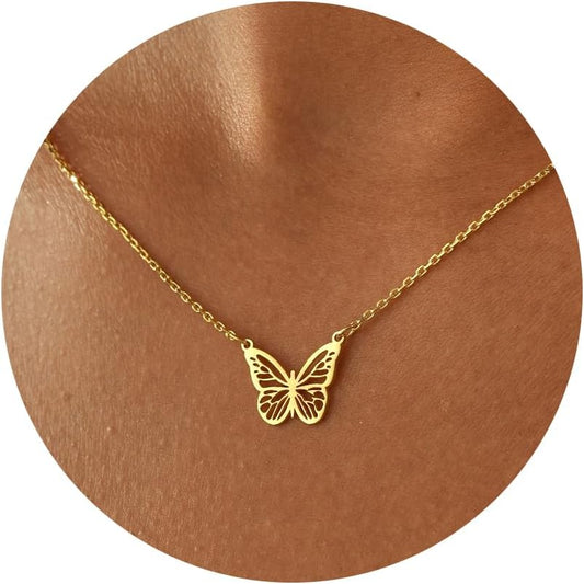 14K Gold Plated Dainty Butterfly Baseball Compass Shell Starfish Infinity Airplane Volleyball Sun Bird Heart Turtle Bow Crown Necklace Simple Jewelry