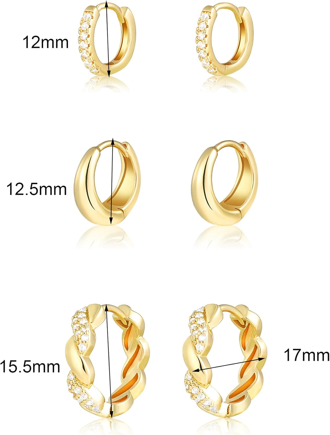 Gold Chunky Hoop Earrings Set for Women, 14K Gold Plated Twisted Huggie Hoop Earring, Thick Open Hoops Set Lightweight