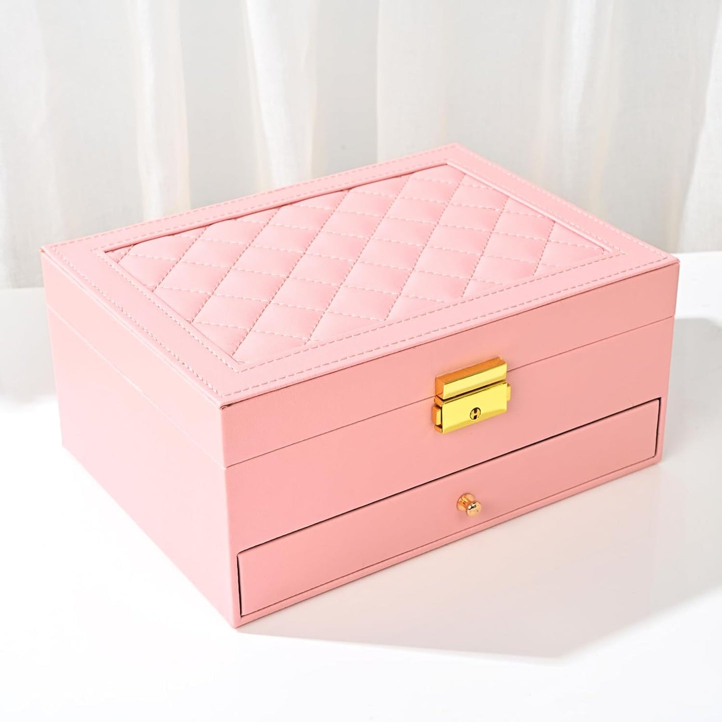 Jewelry Box - Large PU Leather Jewelry Organizer Storage Case with Two Layers Display
