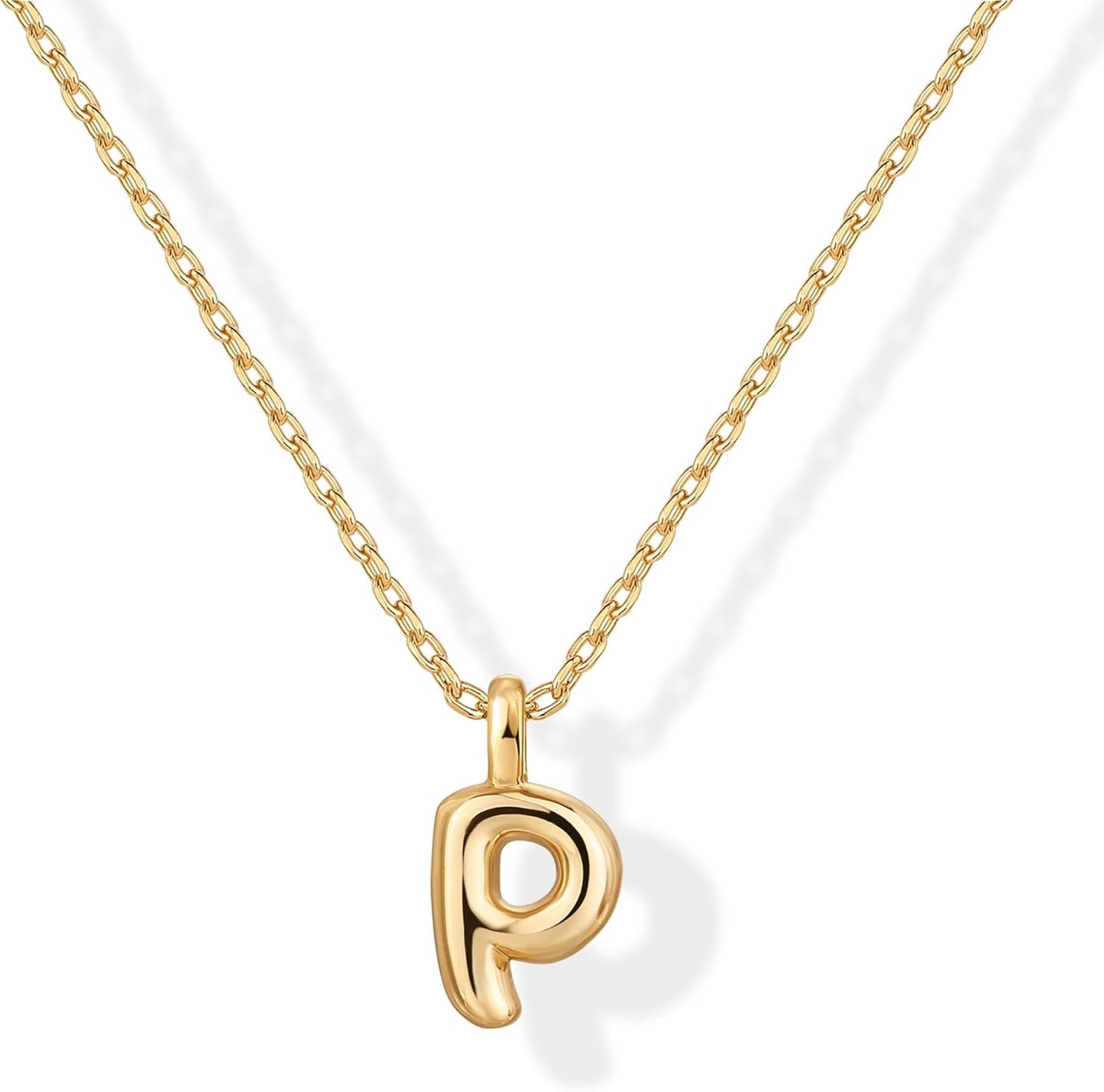 Personalized 14K Gold Initial Necklace - Chunky Bubble Letter Pendant