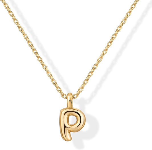 Personalized 14K Gold Initial Necklace - Chunky Bubble Letter Pendant
