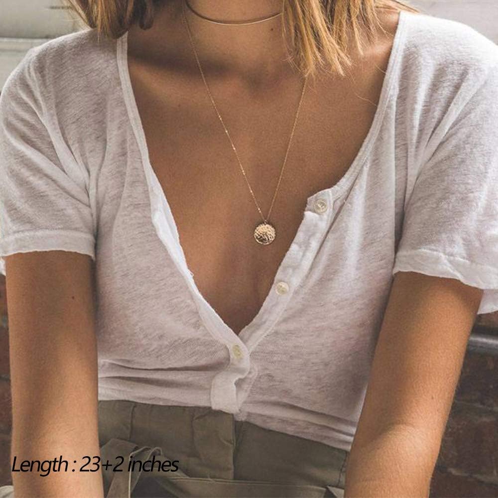 Handmade 14K Gold Plated Choker Set - Layered Y-Pendant & Disc Necklace, Adjustable