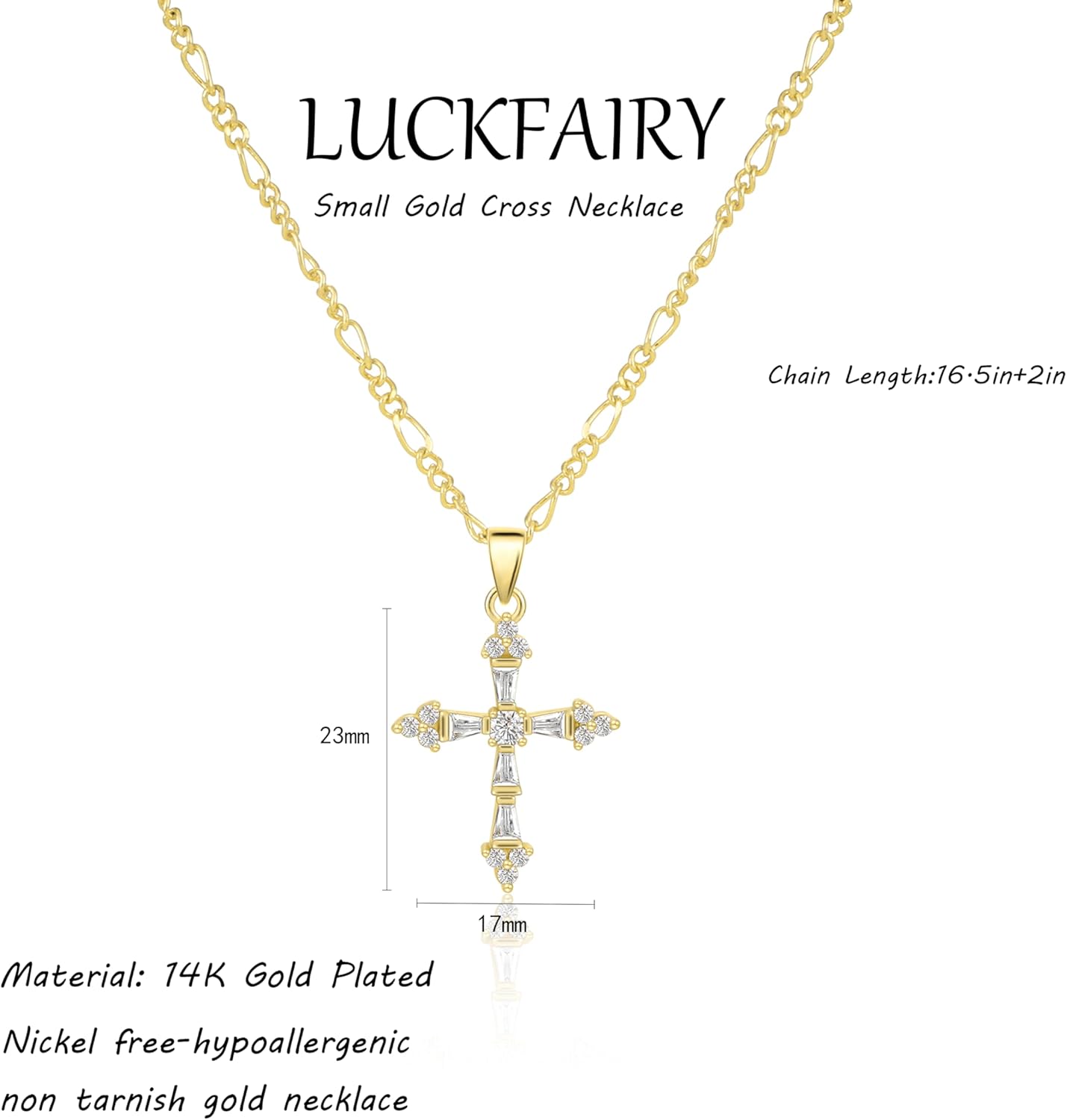 CROSS NECKLACE FOR WOMEN - 14K GOLD PLATED DOUBLE CROSS PENDANT, DAINTY SMALL CROSS CHARM, TRENDY SIMPLE GOLD CHOKER JEWELRY"