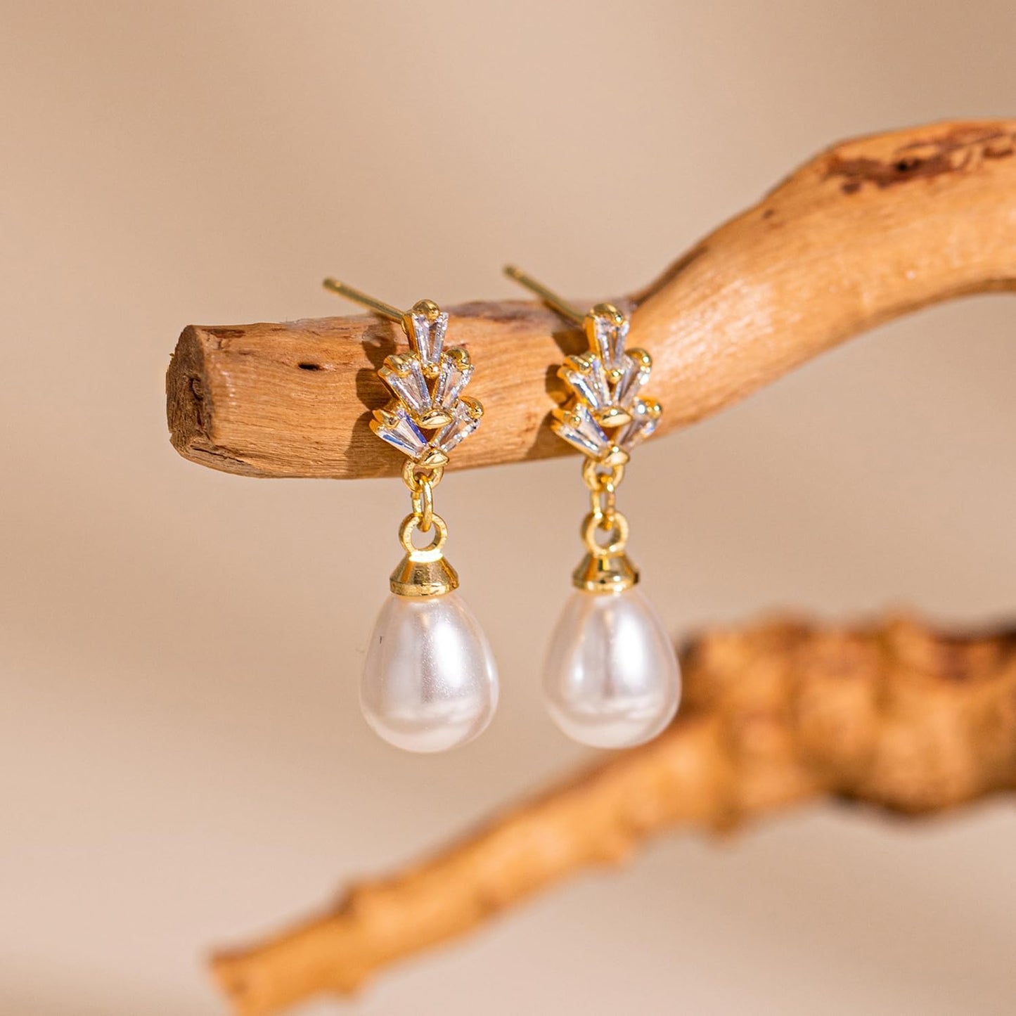 Pearl Earrings: 14k Gold-plated Cubic Zirconia Accented Pearl Drop Dangle Wedding Engagement Earrings For Women Bridal Bridesmaid