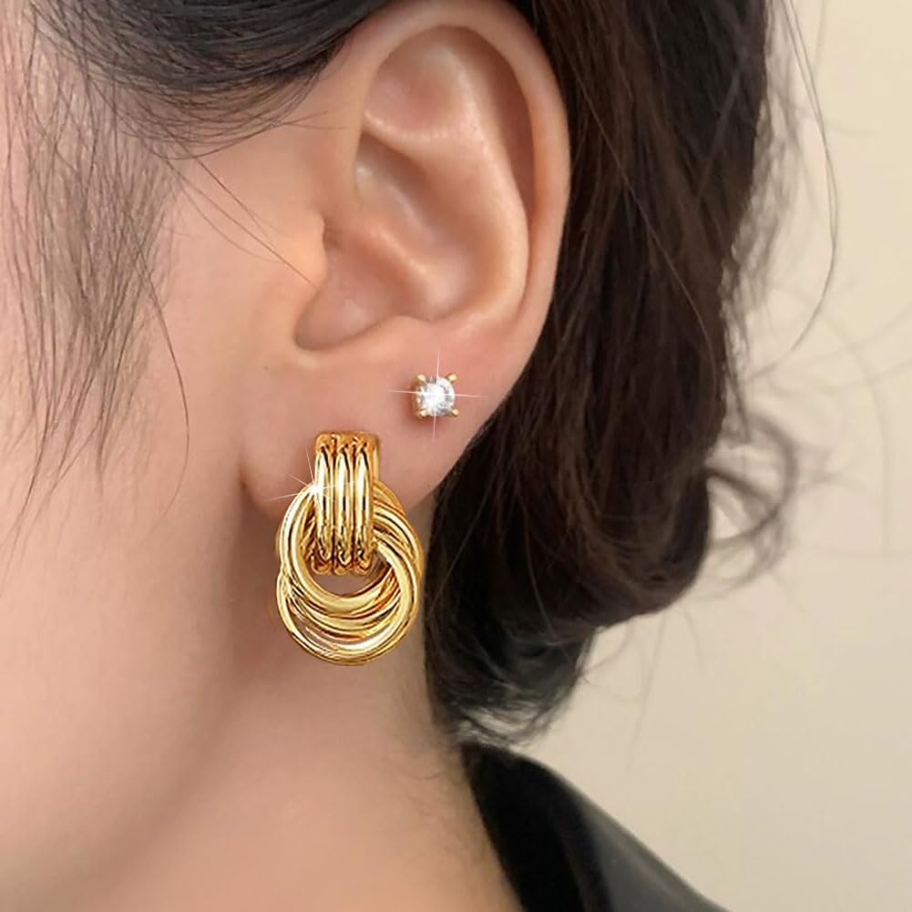 3Pairs Gold Hoop Earrings Set for Women Trendy Chunky Huggie Dainty Earrings Jewelry for Women Teens