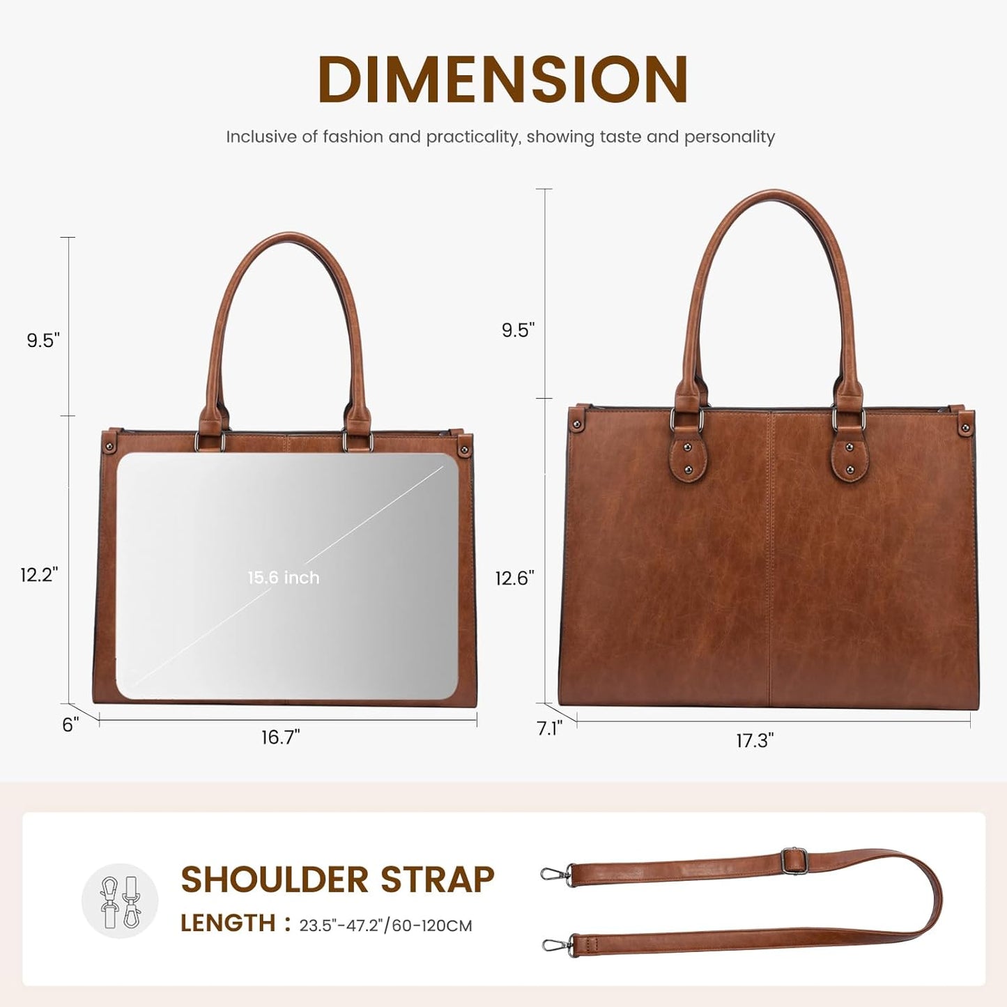 15.6 Inch Large Capacity Vintage Leather Work Computer Bag, Business Casual Shoulder Handbag