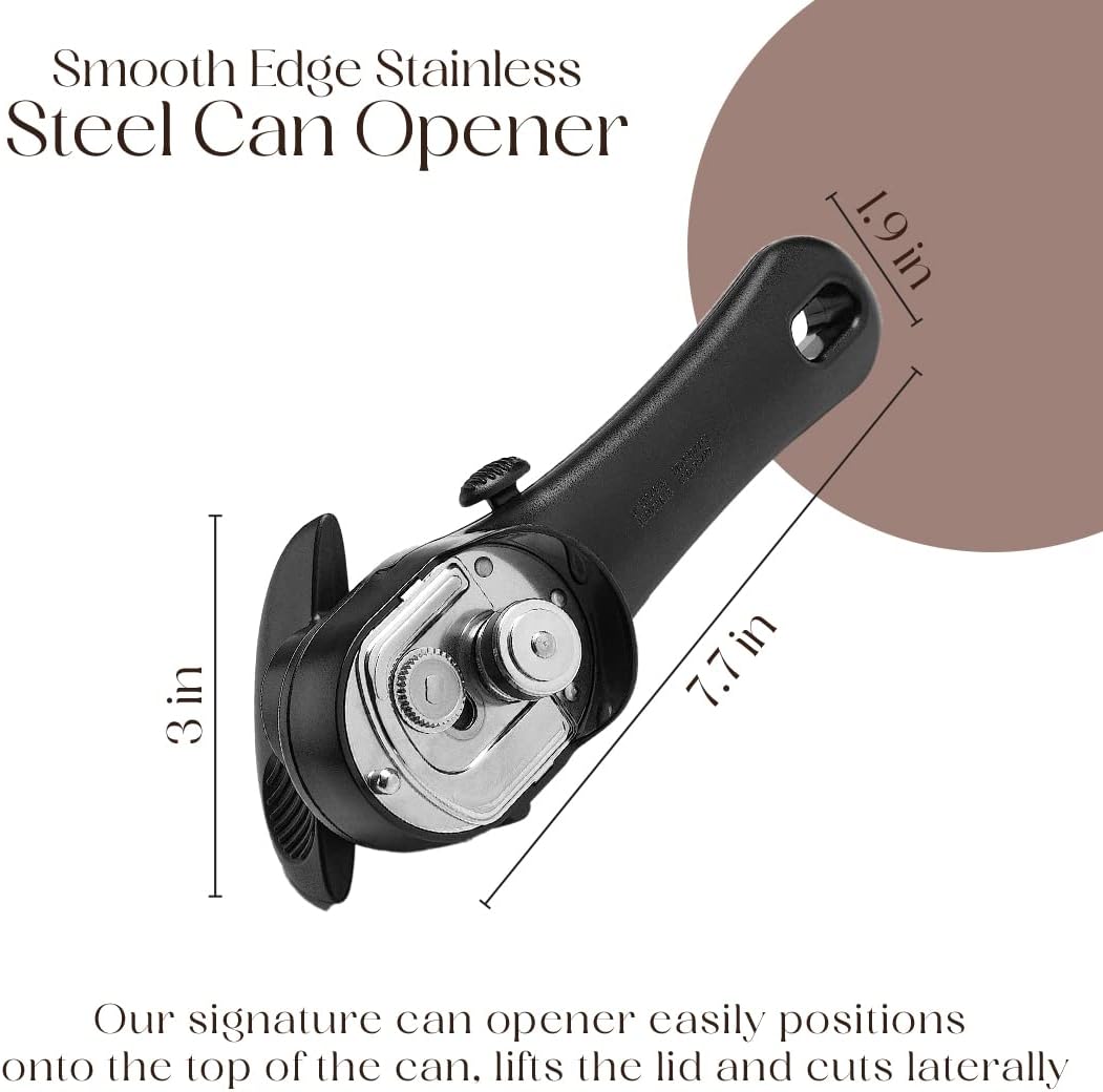 Manual Can Opener, Stainless Steel for Seniors with Ergonomic Grip & Smooth Edge