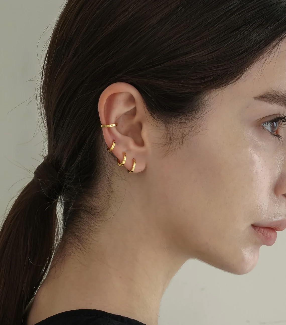 Small Gold Huggie Hoop Earrings Set for Women Men Hypoallergenic 14K Plated Stack Cartilage Earrings, Multiple Piercing