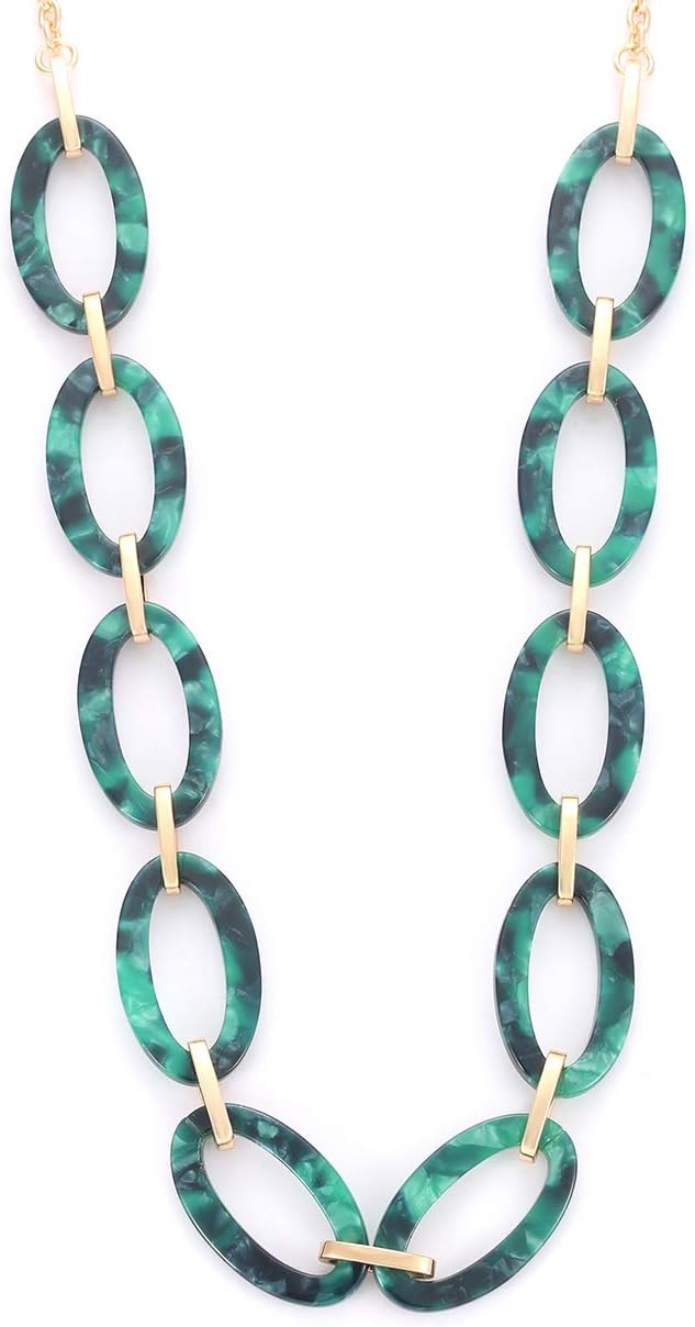 Leopard Print Necklace, Tortoise Acrylic & Metal Link Choker Collar for Women