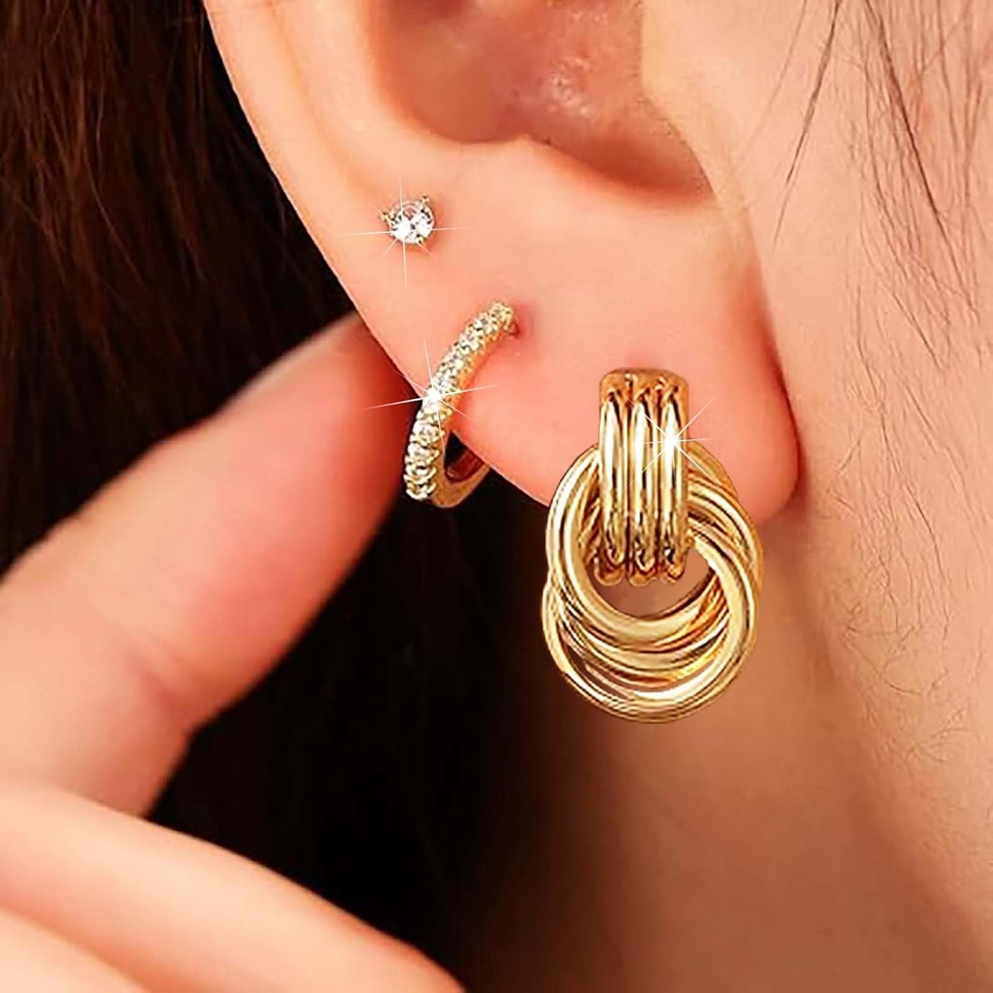 3Pairs Gold Hoop Earrings Set for Women Trendy Chunky Huggie Dainty Earrings Jewelry for Women Teens