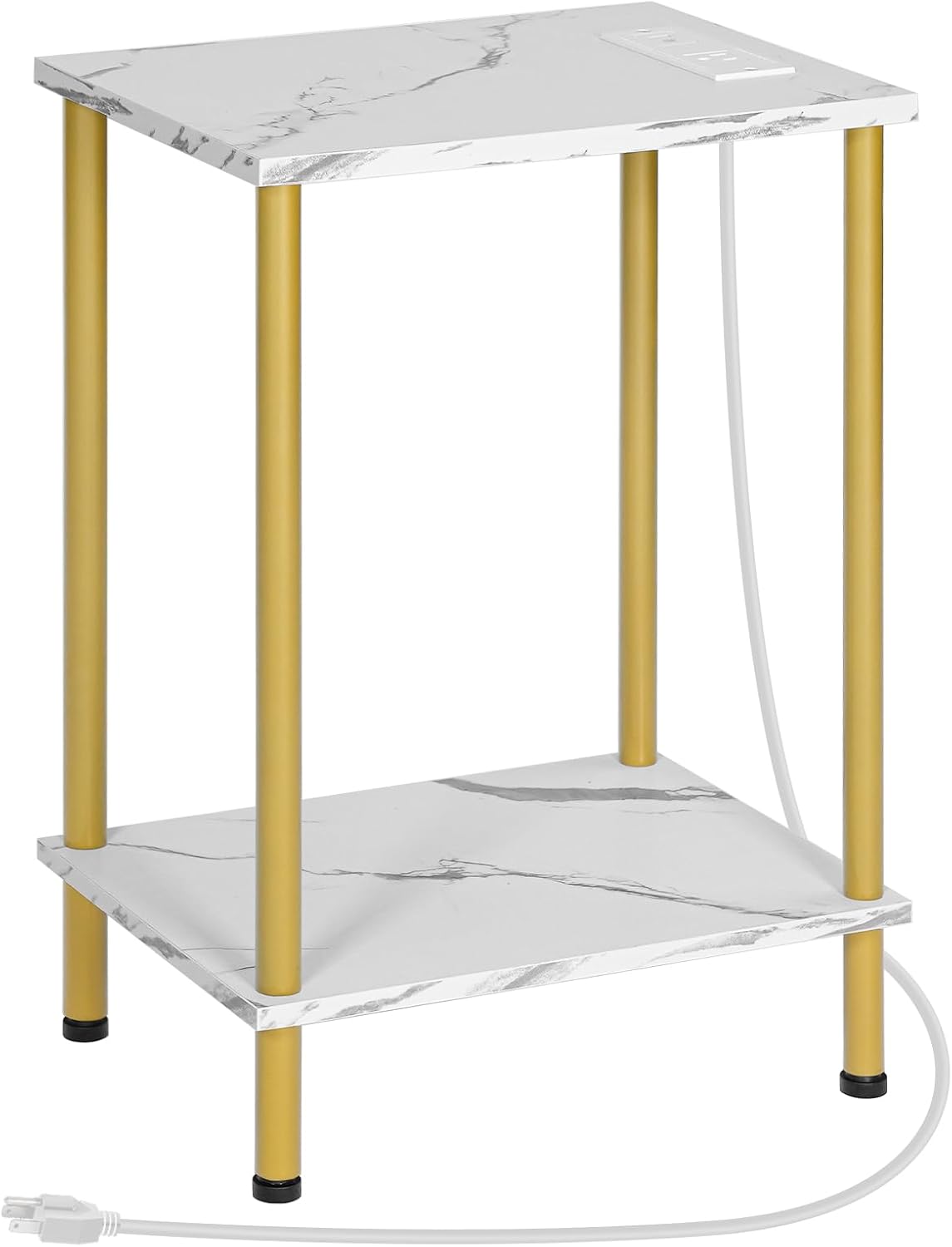 End Table with USB Port and Outlet, Nightstand with 2-Layer Storage Shelves