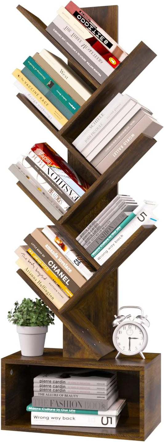 Tree Bookshelf - 6 Shelf Retro Floor Standing Bookcase,  Utility Book Organizer Shelves