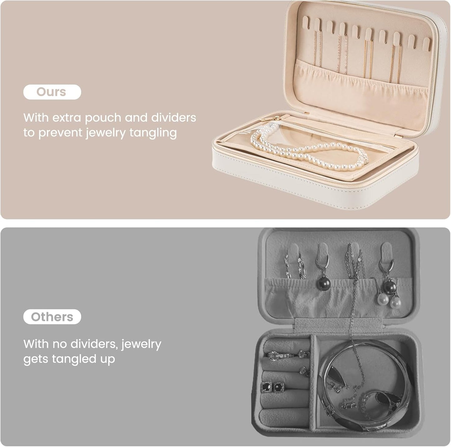 Travel Jewelry Organizer Box with Mirror & Clear Storage Bag, Small Portable Traveling Earring Necklace Bracelet Ring Case