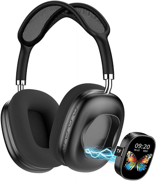 OMOMMD 2-in-1 Bluetooth Headphones & Portable Speaker with LCD Touch Screen, Built-in FM Radio, TF Card Playback, Over-Ear Wireless Headset with Long Battery Life