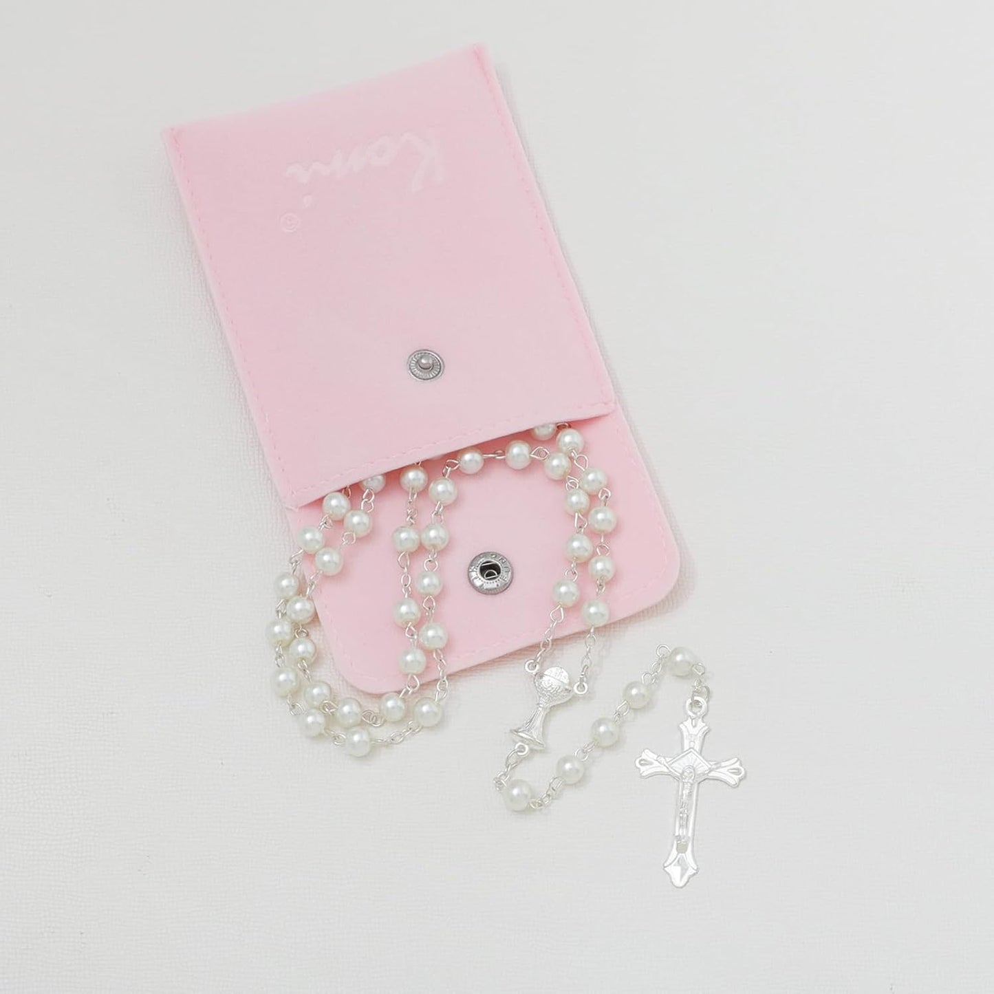 6mm Pearl Rosary Beads With Crucifix - Women's Catholic Prayer Necklace, Gift Box & Pouch Included