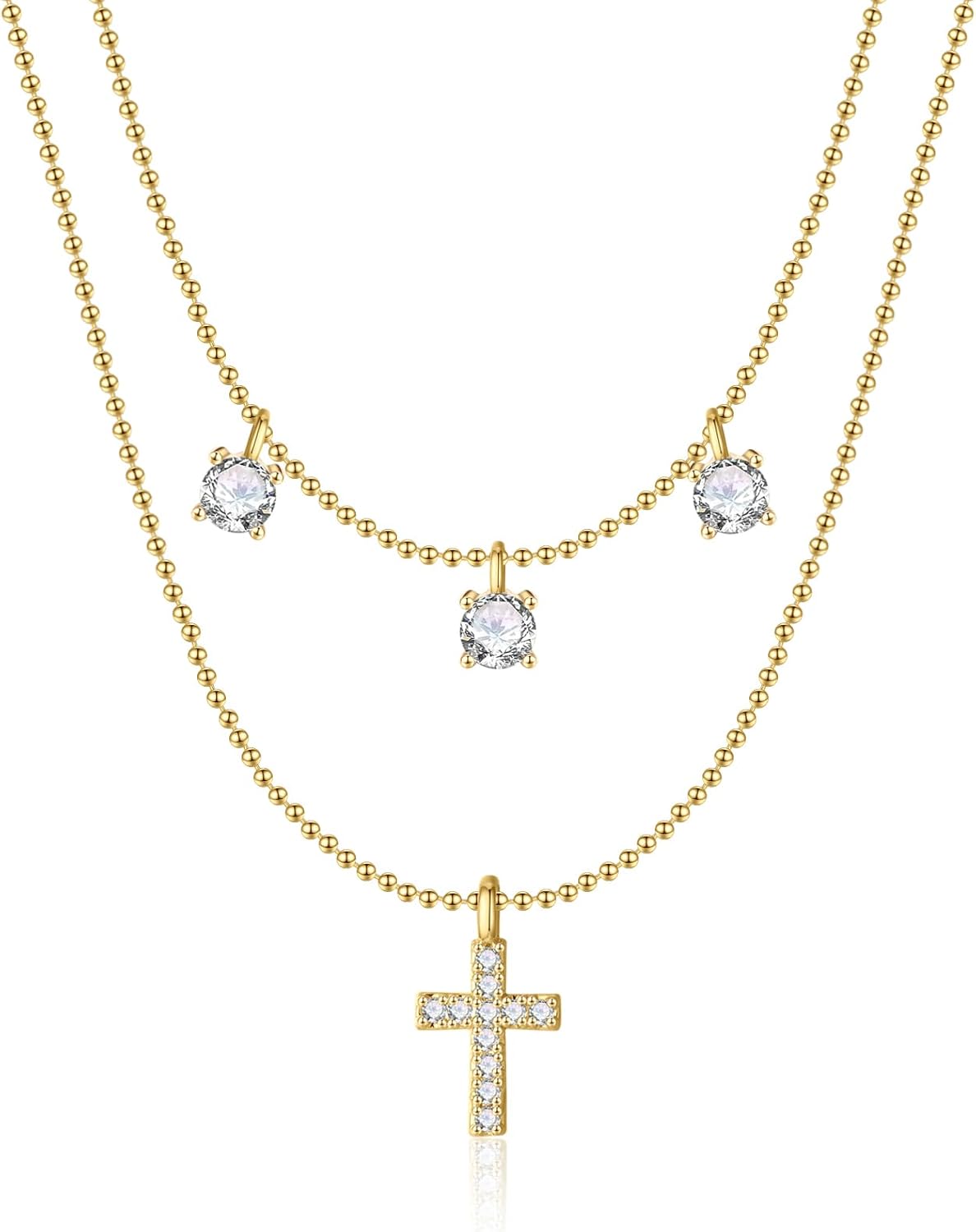 Dainty Cross Pendant Necklace, 14K Gold Silver Plated Small Religious Charm Choker, Baptism Easter Faith Jewelry Gift for Women