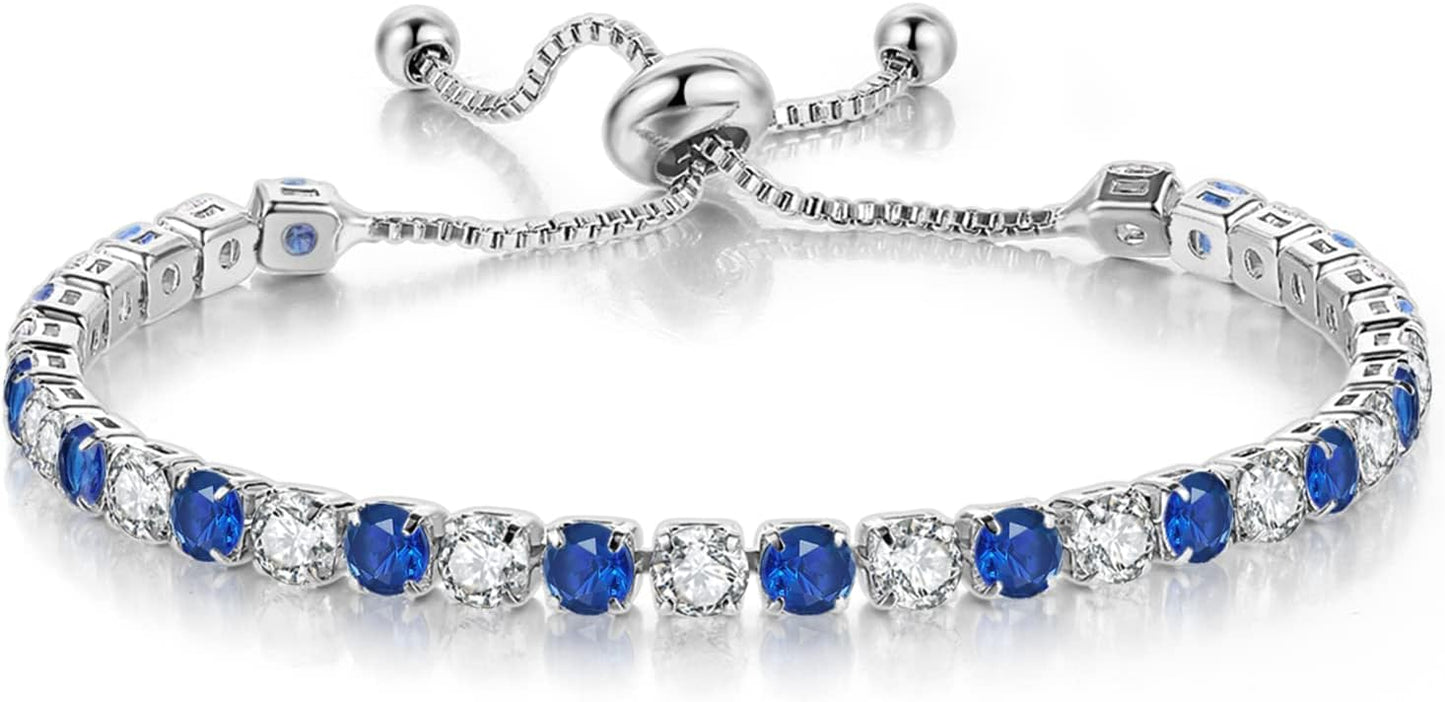 Tennis Bracelets for Women White Gold Plated Diamond AAA+ Cubic Zirconia CZ Dainty Classic Adjustable Slider