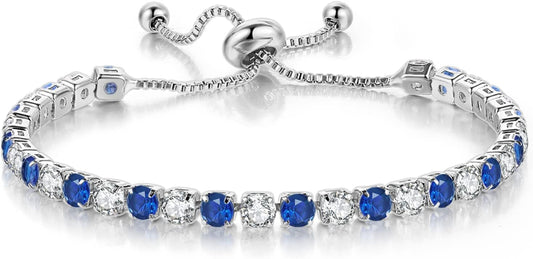 Tennis Bracelets for Women White Gold Plated Diamond AAA+ Cubic Zirconia CZ Dainty Classic Adjustable Slider