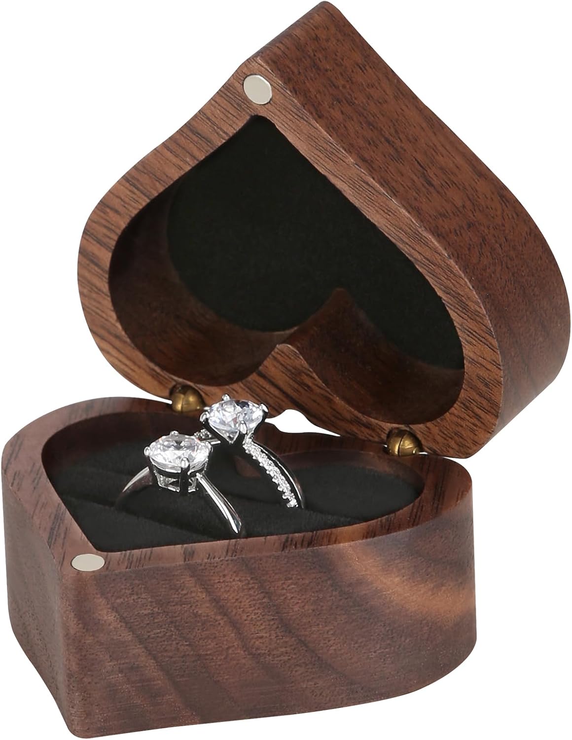 Wooden Heart Shape Ring Gift Box with Single Slot 2 Slot, for Proposal Engagement Wedding Ceremony Anniversary