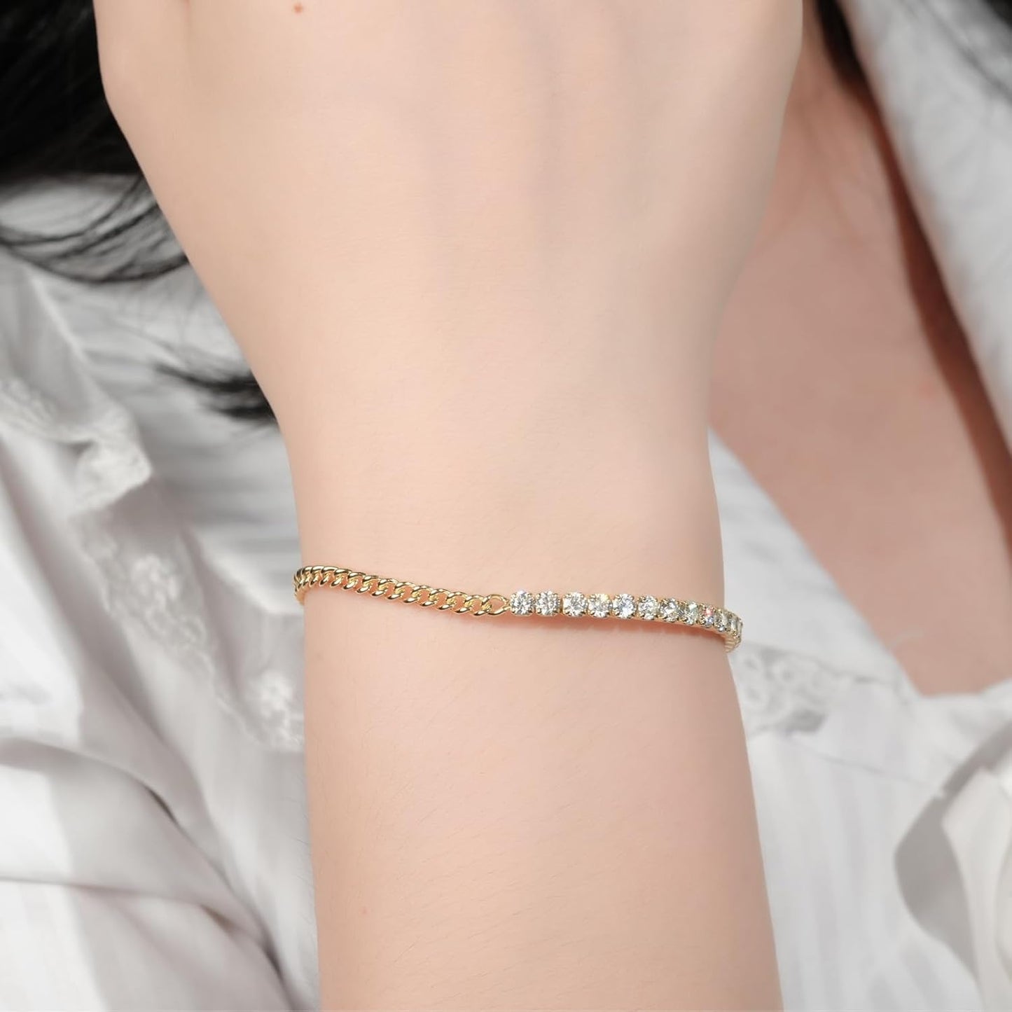 Moissanite Tennis Bracelet 2.2cttw D Color D Color VVS1 925 Sterling Silver Adjustable Cuban Link Bracelet for Women or Men