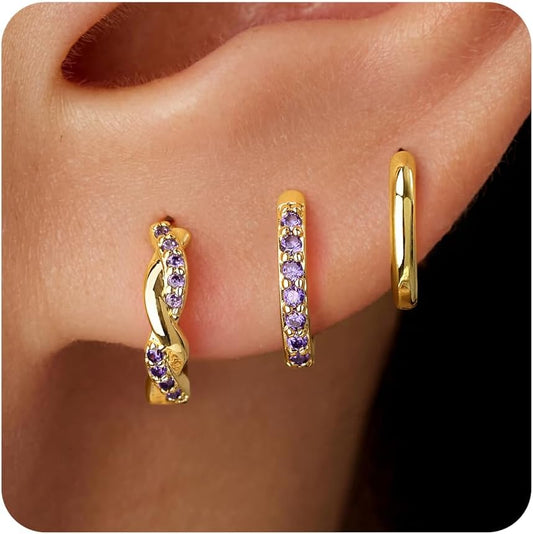 Inerney Gold Huggie Hoop Earrings Set for Women, Dainty Small Sterling Silver Earring Stacks Hypoallergenic Jewelry for Multiple Piercings