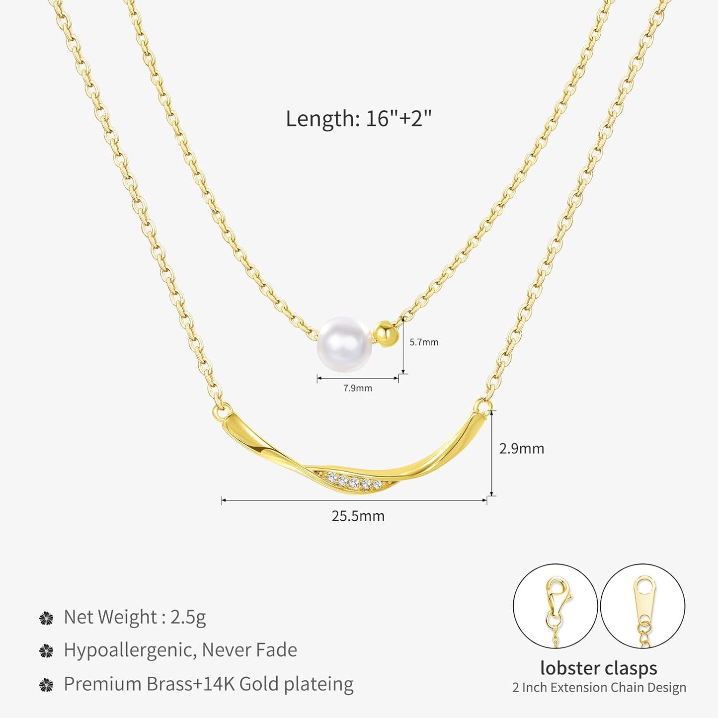 14K Gold & Platinum Plated Double Layer Pendant Necklace, Fashionable Layered Jewelry for Women