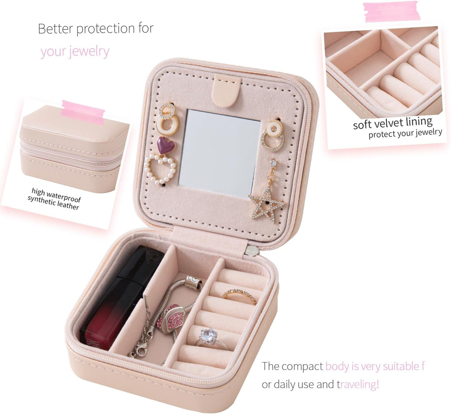 Travel jewelry box Travel Jewelry Organizer Small box Gift for Girls Women with Mirror