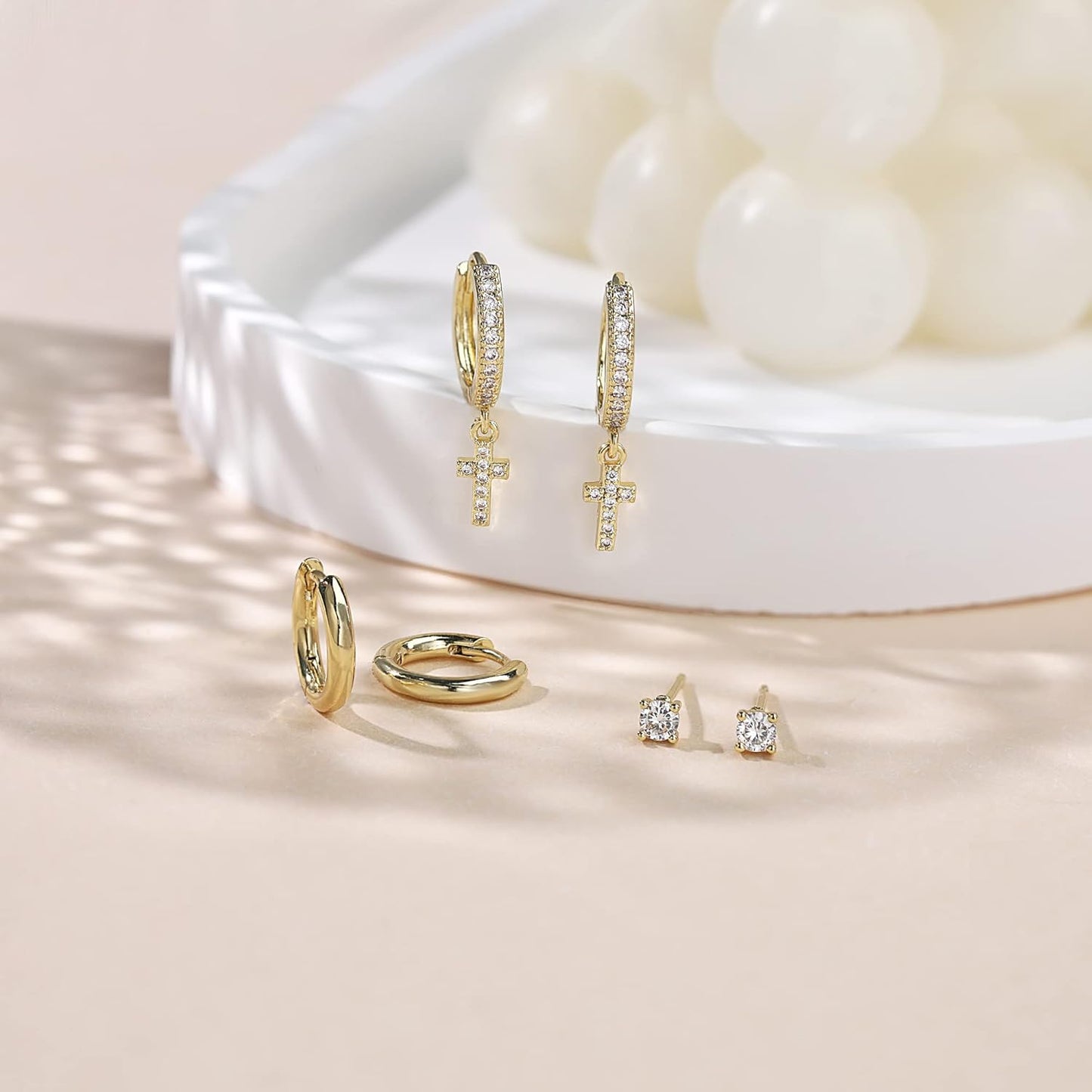 Freekiss 3 Pairs Gold Hoop Earrings Set: Dainty Stud Earrings Trendy Small 14K Gold Plated Hypoallergenic Dangle Cartilage