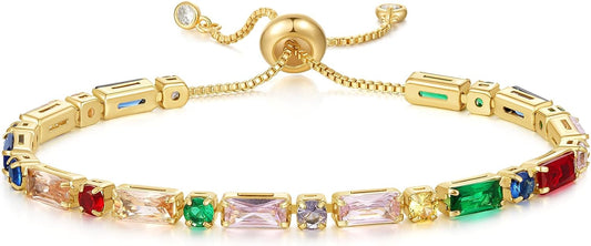 Tennis Bracelet for Women, 14K Gold Plated Cubic Zirconia Adjustable Slider Bracelets Trendy Jewelry Gift