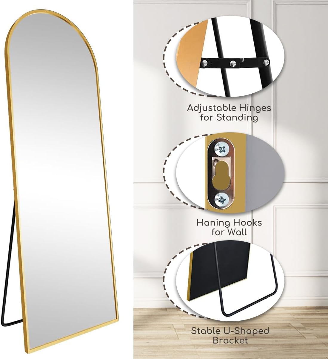 Arched Full Length Mirror, 70"x26" Free Standing Floor Mirror, Modern Full Body Mirrors with Stand