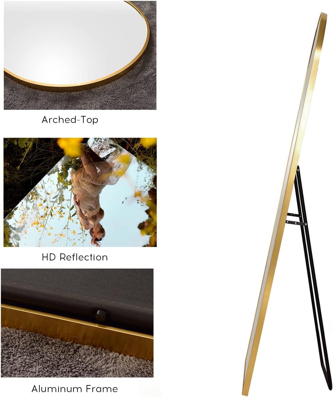 Arched Mirror - Full Length, Standing or Wall Mounted, 58"18", Aluminum Frame - Gold
