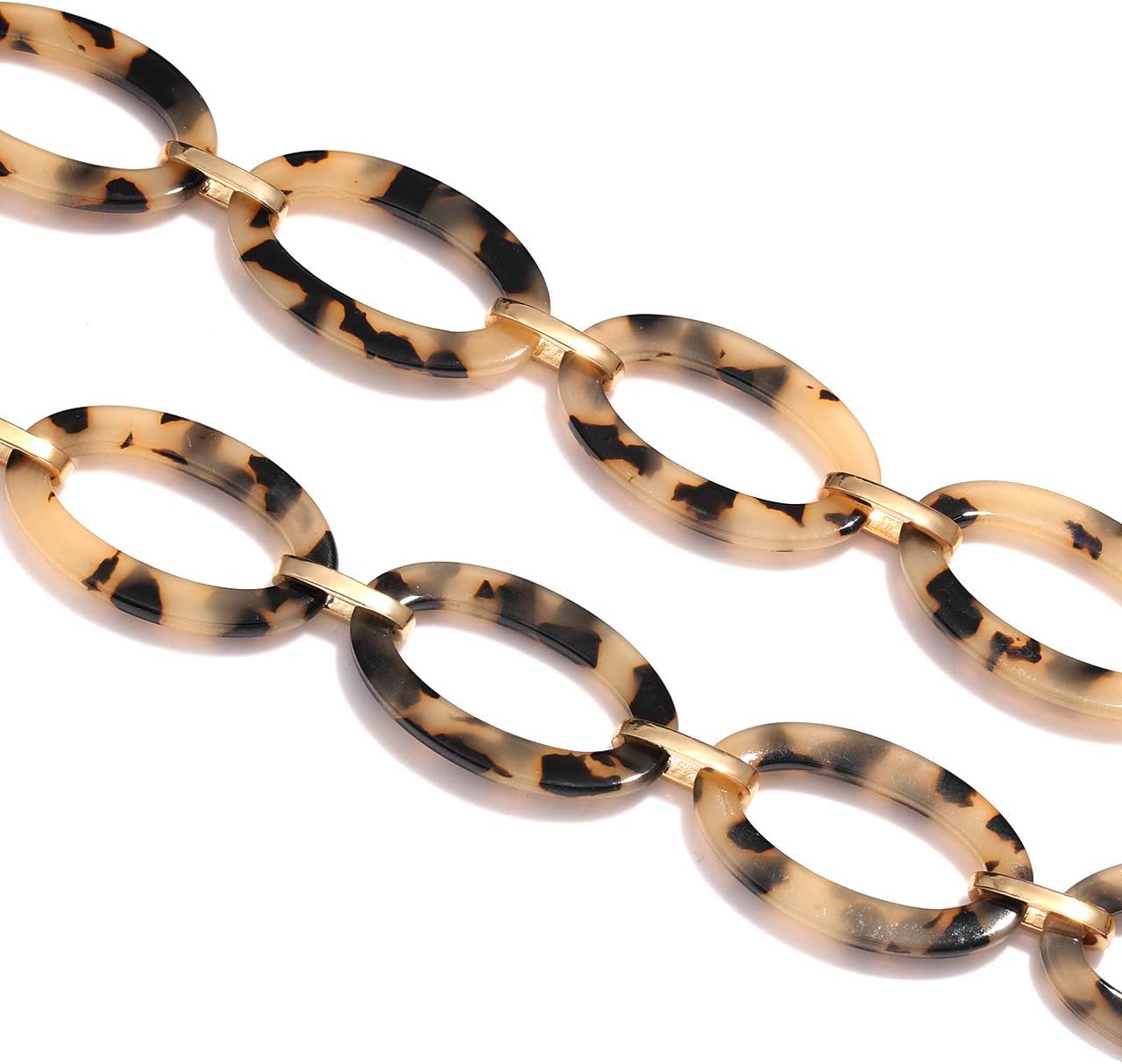 Leopard Print Necklace, Tortoise Acrylic & Metal Link Choker Collar for Women