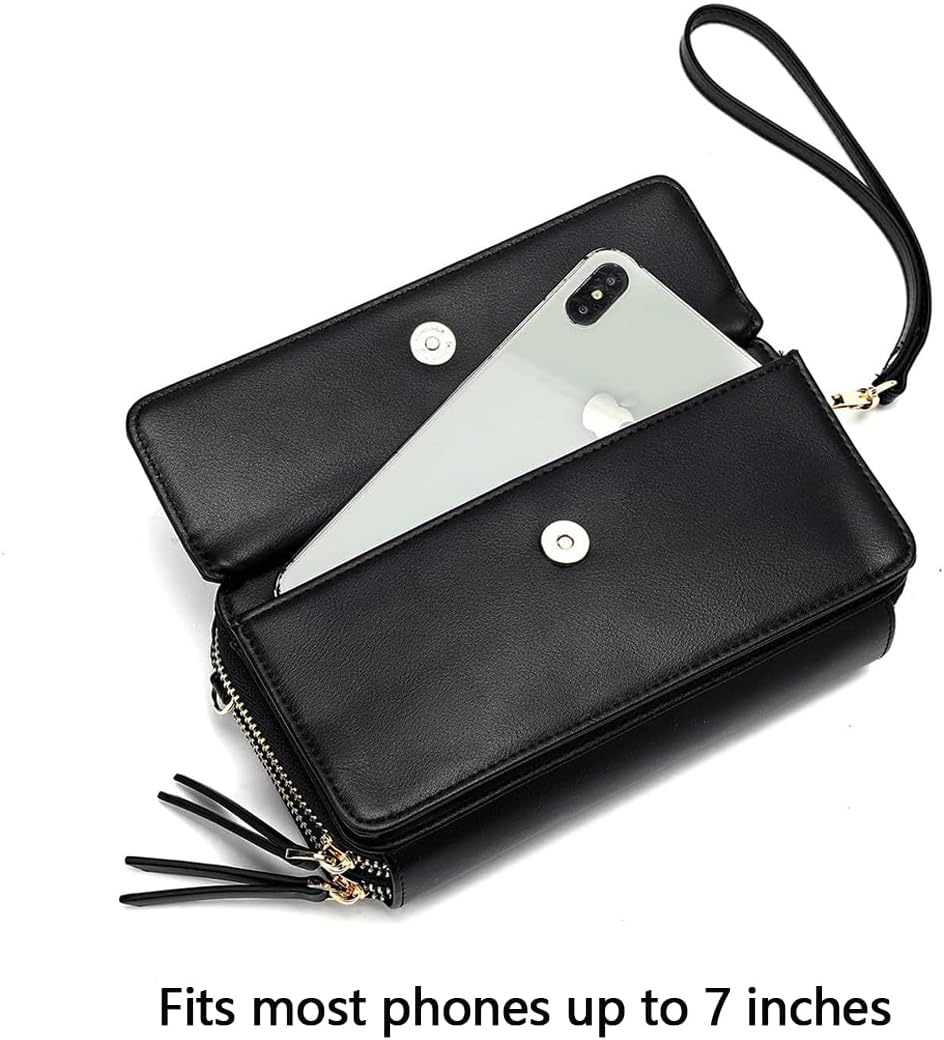 RFID Crossbody Wallet Wristlet Purse with Phone Pocket For Women Vegan Leather