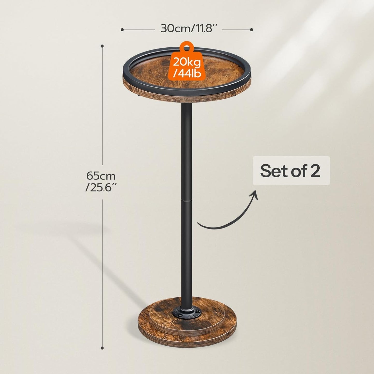 Small Side Tables, Set of 2, Round Coffee Drink Martini Tables with Pedestal for Small Spaces in Living Room