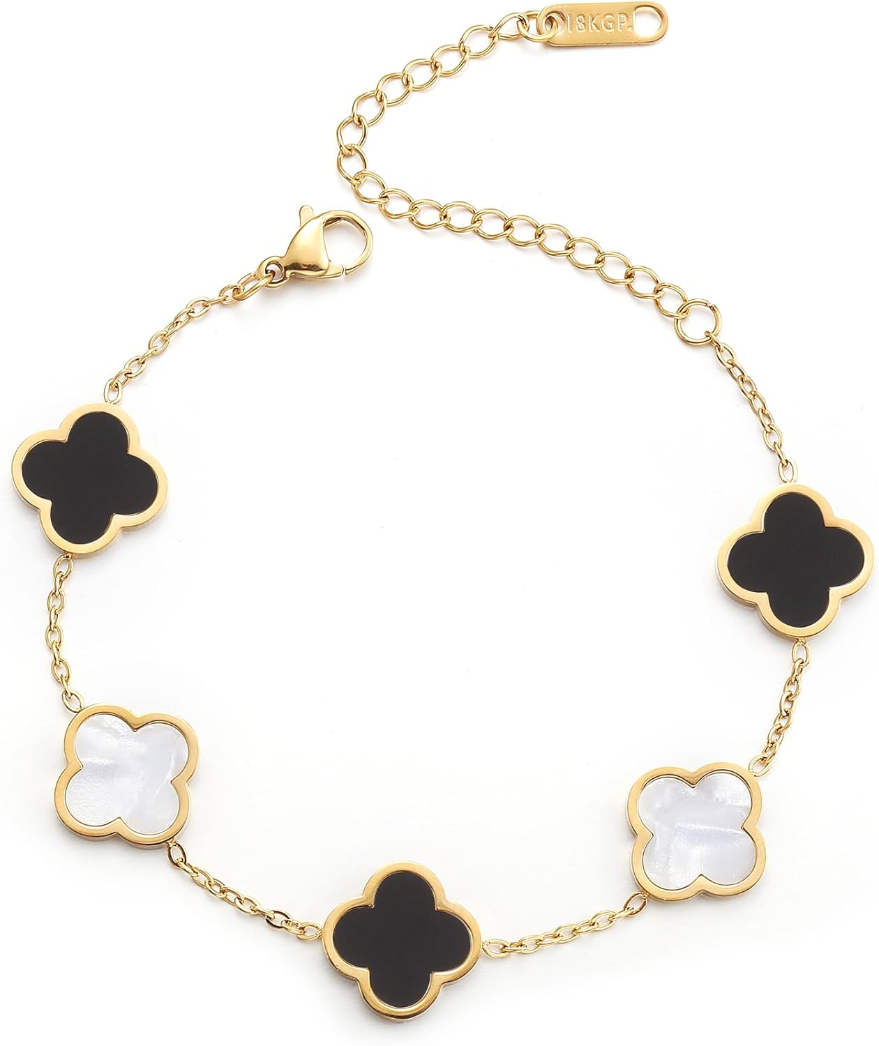 18K Gold Plated Clover Lucky Bracelet for Women White/Black/Red/Green Flower Four Leaf Link Bracelets