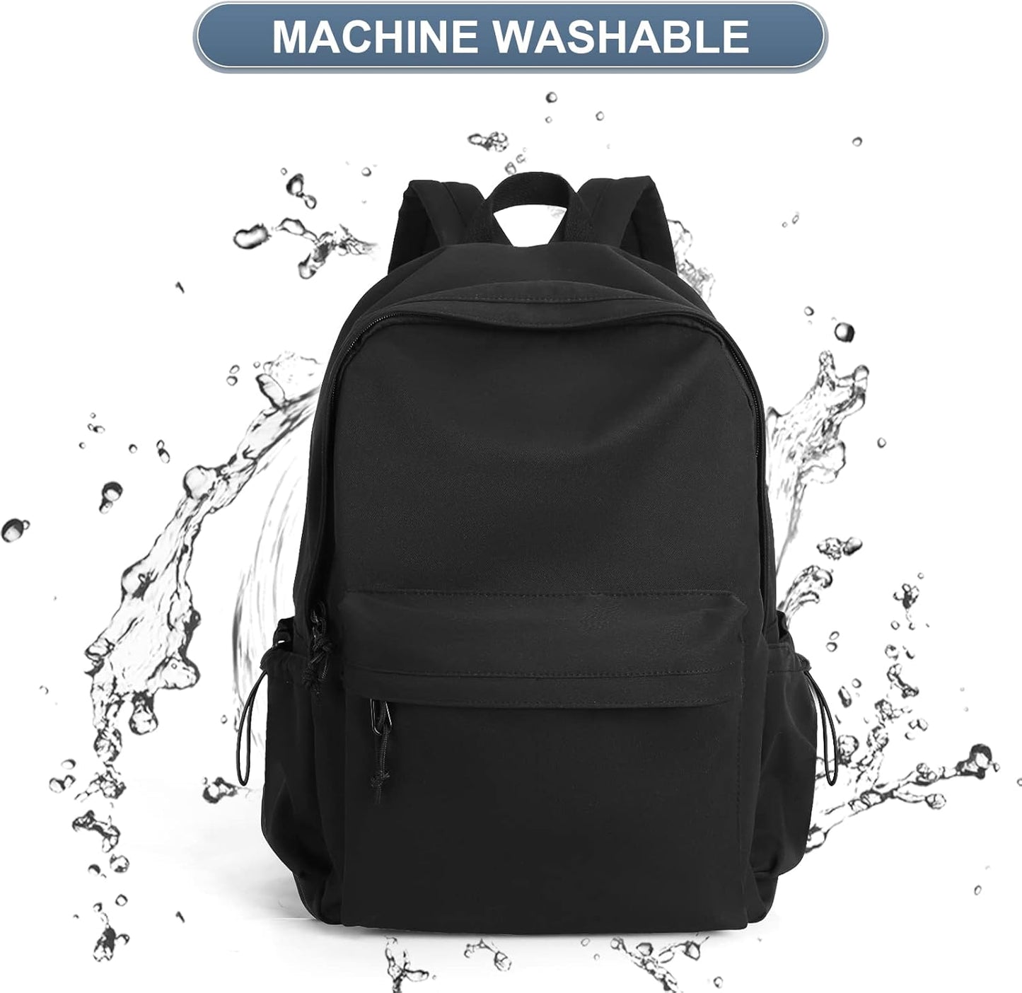 Black School Backpack for Girls Women Boys, Lightweight Simple Middle School Back Pack Daypack