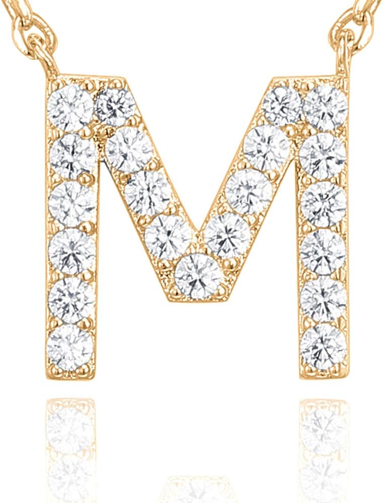 Delicate 14K White Gold Initial Necklace with CZ Accent