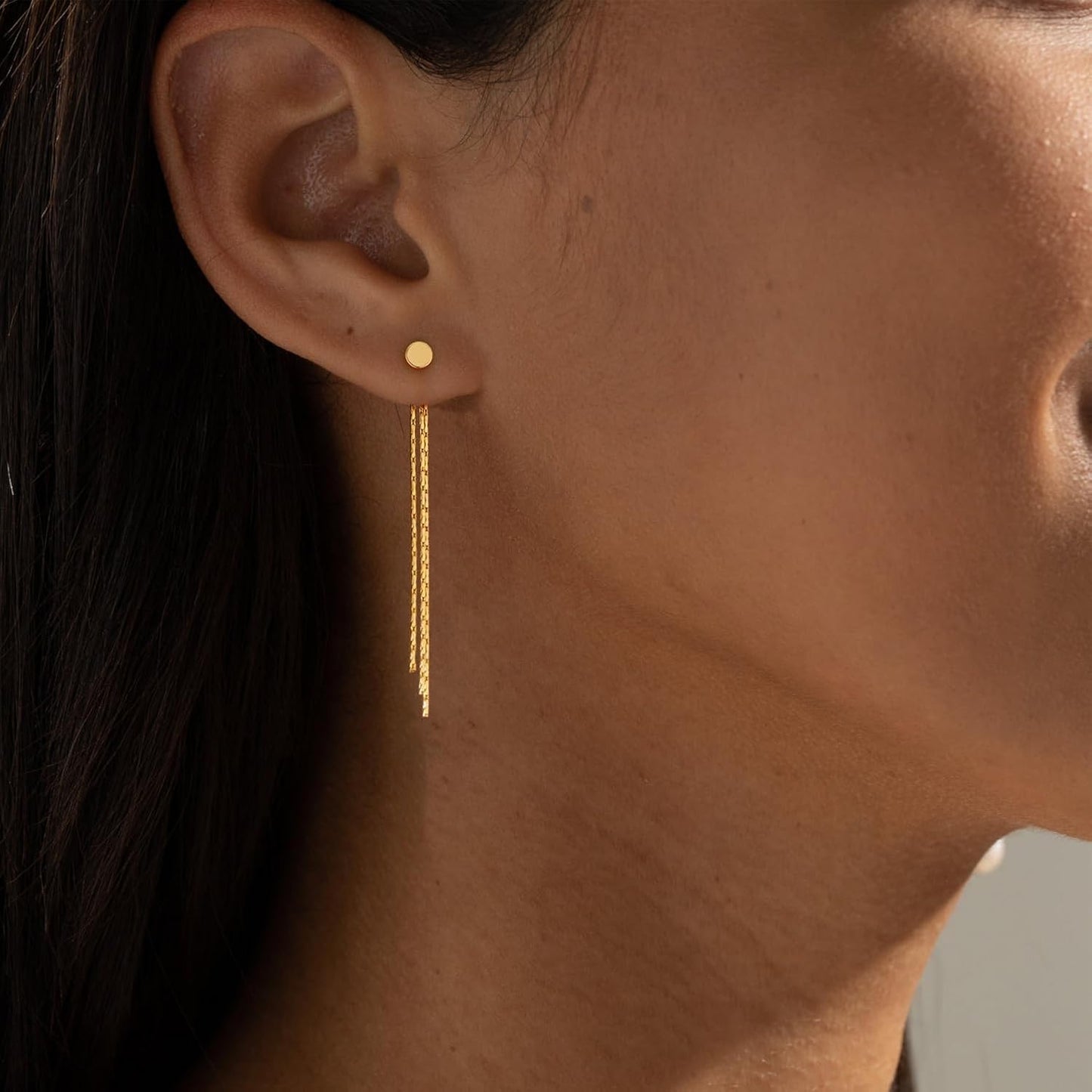 Gold Earrings for Women, 14K Gold Plated Tassel Dangle Earrings for Women Trendy Hypoallergenic Long Chain Earring